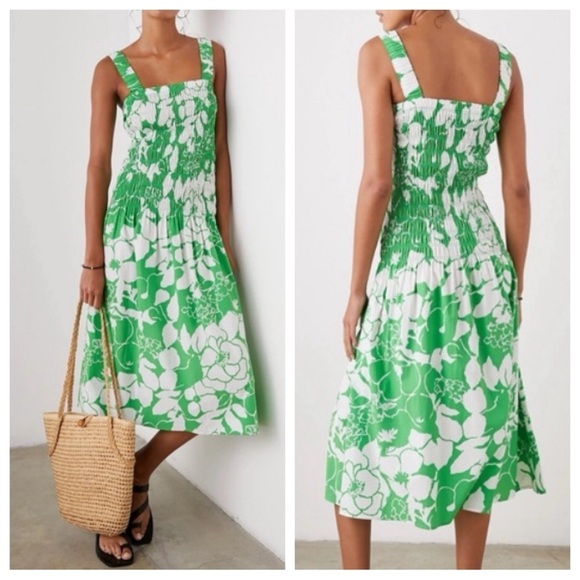 Rails Dresses & Skirts - New! Rails Seville midi Dress in Lotus Green smocked floral nwot 33452